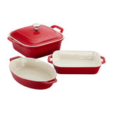 Staub Ceramic 4-pc Baking Pans Set, Casserole Dish with Lid, Brownie Pan