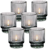 Ribbed Smoke Gray Glass Votive Holders Set of 6