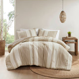 3-pieces Stripes Down Cotton Oversized Comforter Set, Tan