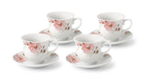Pink Floral Butterfly Tea & Coffee Set for 4