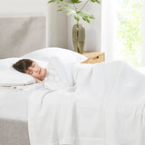 100% Cotton Waffle Weave Cozy Bedding Blanket, White