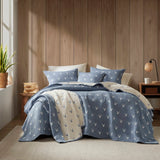 3 Piece Reversible Rustic Coverlet Set, Blue