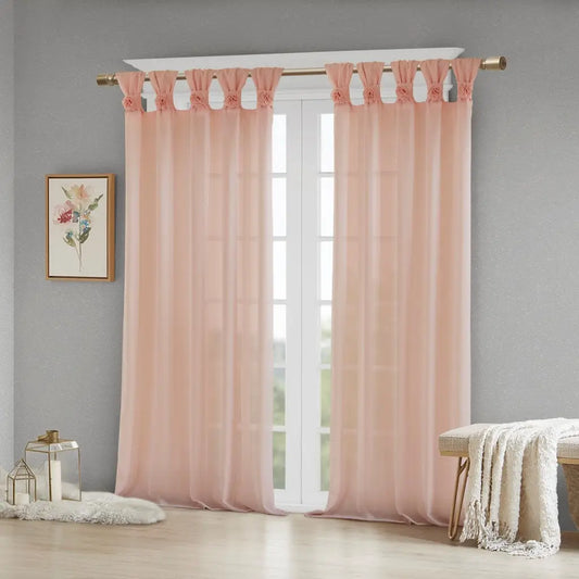 Wholesale Floral Twist Tab Semi-Sheer Window Panel, Pink