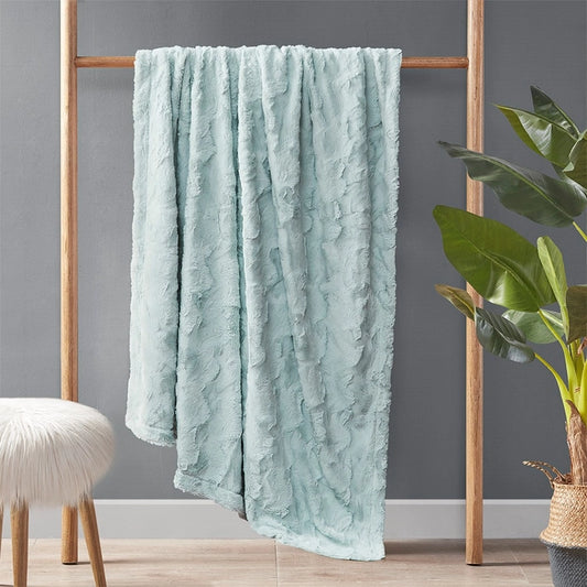 Oversized 60x70" Faux Fur Throw Blanket, Light Blue
