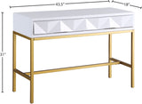 Pandora Elegant White Lacquer Console Table with Gold Iron Base – Versatile Modern Design & Storage
