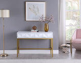 Pandora Elegant White Lacquer Console Table with Gold Iron Base – Versatile Modern Design & Storage
