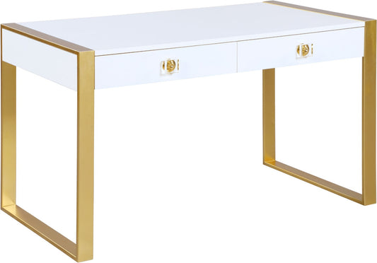 Victoria Contemporary Desk/Console: Stylish High-End Lacquer Finish, Gold Legs & Acrylic Handles