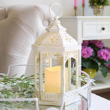 Led White Hexagon Distressed Lantern (Set of 2)