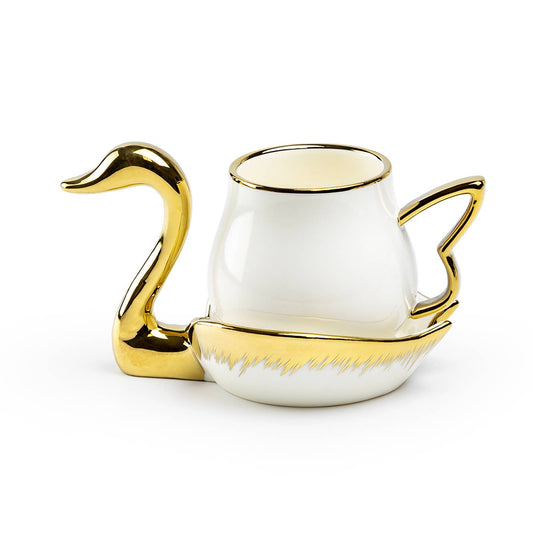 Golden Swan White Porcelain Tea Cup & Saucer