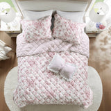 Vintage Inspired Floral Microfiber Quilt Set, Pink