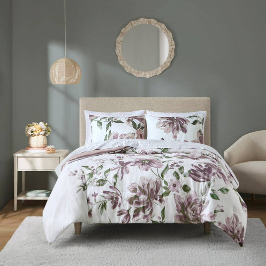 Modern Diamond Floral Bed in A Bag Comforter Set, Mauve