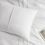 Grid Textured Soft Washed Pleated Comforter Set, White