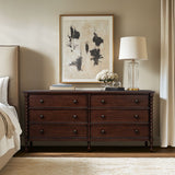 70"W 6-Drawer Large Spindle Wood Dresser, Morocco Brown *