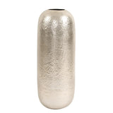 Oversized Metal Cylinder Vase with Hammered Silver Finish- Large