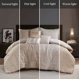 7-pcs Diagonal Stripes Raised Jacquard Comforter Set, Beige