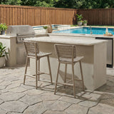 PURPLE LEAF Patio Counter Height Bar Stools Set of 2 Metal Bar Chairs with Back Wicker Woven Stools for Kitchen Island Pool Garden Outdoor Barstools