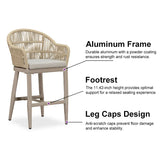 PURPLE LEAF Outdoor Bar Stools Rattan Bar Stools Counter Stools with Back and Cushions for Patio, Garden, Kitchen