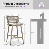 PURPLE LEAF Patio Counter Height Bar Stools Set of 2 Metal Bar Chairs with Back Wicker Woven Stools for Kitchen Island Pool Garden Outdoor Barstools