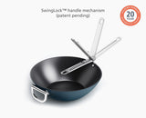 Space Folding Handle Ceramic Non-stick 32cm Blue Wok