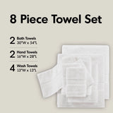 Antibacterial Spa-Like 8-Piece Bathroom Towel Set, White