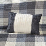 6 Piece Buffalo Plaid Herringbone Reversible Quilt Set, Grey