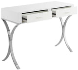 Monroe Contemporary Vanity/Desk/Console Table with Elegant Chrome Legs and Chic White Finish