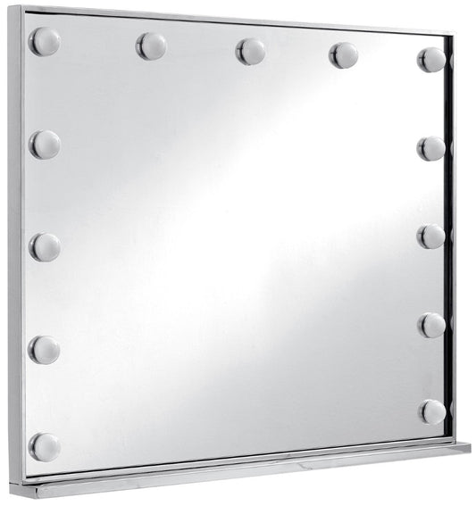 Hollywood Iron Contemporary Mirror - Glamorous Chrome Frame with Lights for Dressing Room Elegance