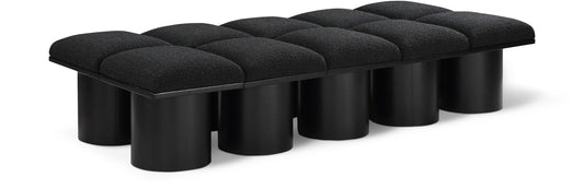 Pavilion Black Boucle Fabric Bench - Stylish Art Deco Seating with Luxurious Cushion and Oak Base