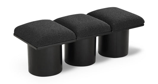 Pavilion Exquisite Black Boucle Fabric Bench - Art Deco Style with Luxurious Comfort & Versatile Design