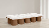Pavilion Cream Boucle Fabric Bench - Luxurious Art Deco Seating with Oak Veneer and Cushion Comfort