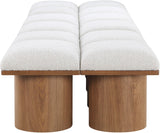 Pavilion Cream Boucle Fabric Bench - Luxurious Art Deco Seating with Oak Veneer and Cushion Comfort