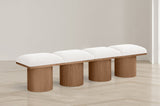 Pavilion Cream Boucle Fabric Bench - Luxurious Art Deco Seating with Oak Veneer and Cushion Comfort