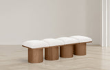 Pavilion Cream Boucle Fabric Bench - Luxurious Art Deco Seating with Oak Veneer and Cushion Comfort
