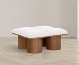 Pavilion Cream Boucle Fabric Bench - Luxurious Art Deco Seating with Oak Veneer and Cushion Comfort