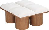 Pavilion Cream Boucle Fabric Bench - Luxurious Art Deco Seating with Oak Veneer and Cushion Comfort