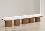 Pavilion Cream Boucle Fabric Bench - Luxurious Art Deco Seating with Oak Veneer and Cushion Comfort