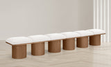 Pavilion Cream Boucle Fabric Bench - Luxurious Art Deco Seating with Oak Veneer and Cushion Comfort
