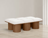 Pavilion Cream Boucle Fabric Bench - Luxurious Art Deco Seating with Oak Veneer and Cushion Comfort