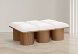 Pavilion Cream Boucle Fabric Bench - Luxurious Art Deco Seating with Oak Veneer and Cushion Comfort