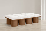 Pavilion Cream Boucle Fabric Bench - Luxurious Art Deco Seating with Oak Veneer and Cushion Comfort