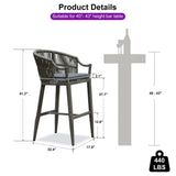 PURPLE LEAF Patio Bar Stools Set of 2 Outdoor Wicker Modern High Bar Chairs Metal Cushioned Barstools with Backs and Ergonomic Armrest