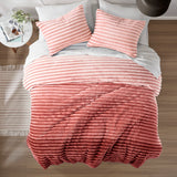 300GSM Fluffy Ribbed Plush Comforter Set,Blush Ombre