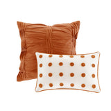 Chenille Poms Cotton Comforter/Duvet Cover Set, Rust