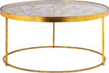 Butterfly Glass Coffee Table with Gold Foil Design and Sturdy Metal Legs for Contemporary Spaces