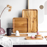 Acacia Wood Serving Tray with Grooved Handles