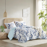 Reversible Floral Seersucker Comforter Set, Navy/Blue