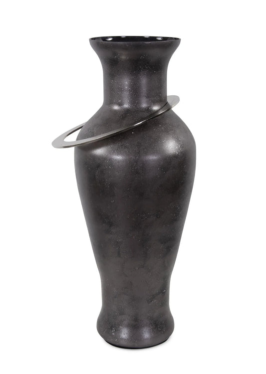 Black Ore Glass Vase with metal accent - Large