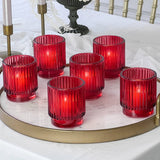Ribbed Red Glass Votive Candle Holders Set of 6