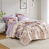 Watercolor Floral Comforter Set with Bed Sheets, Taupe