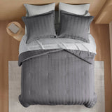 Wholesale Woven Striped Pleated Comforter Set, Charcoal